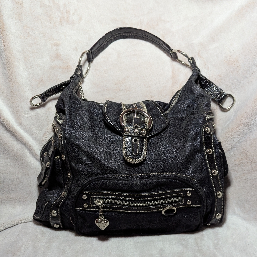 Kathy Van Zeeland Black Tote Shoulder Bag with Silver Accents